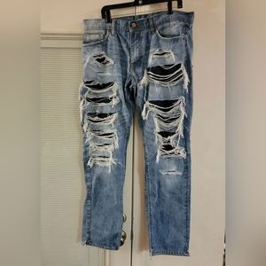 Jordan Craig Legacy Edition Raphael Mens Jeans W36xL34 Blue Straight Distressed